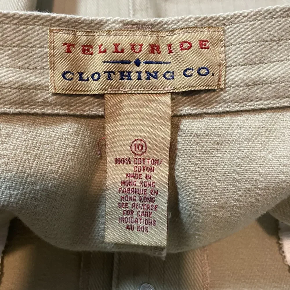 Vintage Button Front Skirt Size 10 Khaki Tan Pinstripe Minimal Rodeo Western 90s